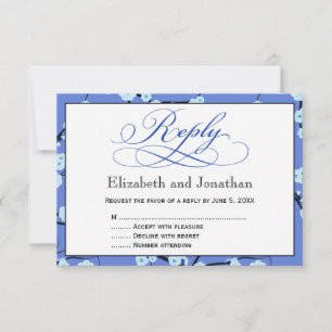 Carte de réponse RSVP florale bleu pervenche