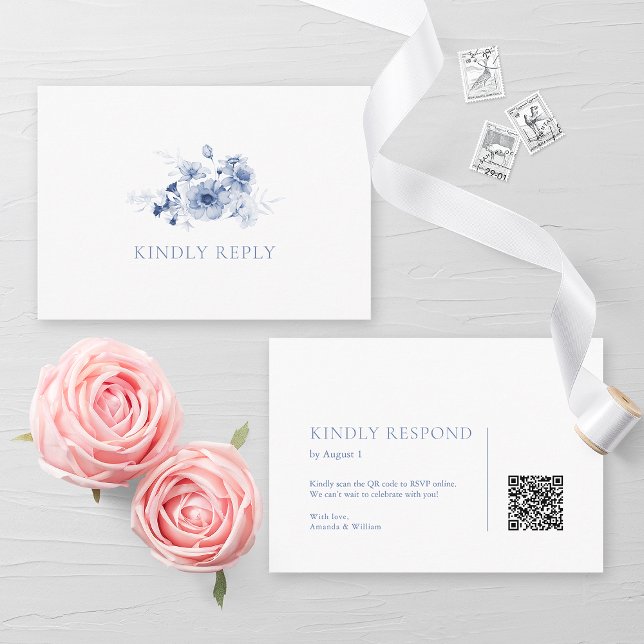 Carte de réponse RSVP florale bleu poussiéreux ave (Créateur téléchargé)