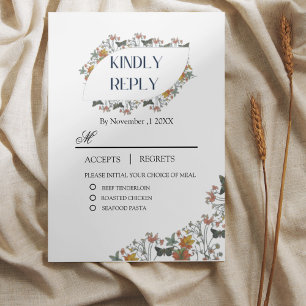 Carte de réponse RSVP florale boho avec repas