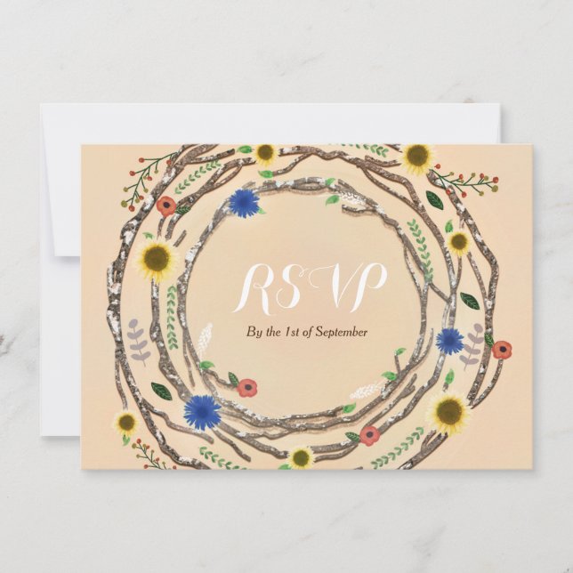 Carte de réponse RSVP Florale Branches d'Arbre Rus (Devant)