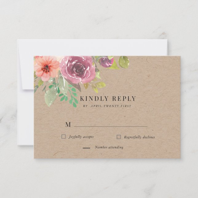 Carte de réponse RSVP Florale d'été rustique vibra (Devant)