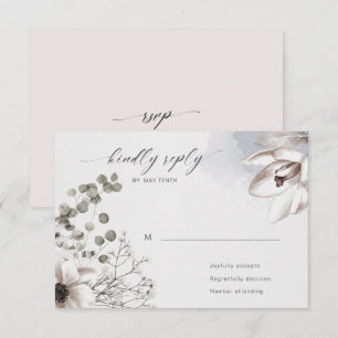 Carte de réponse RSVP florale élégante argent blus