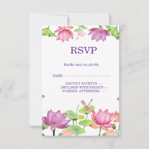 Carte de réponse RSVP florale élégante au lotus aq