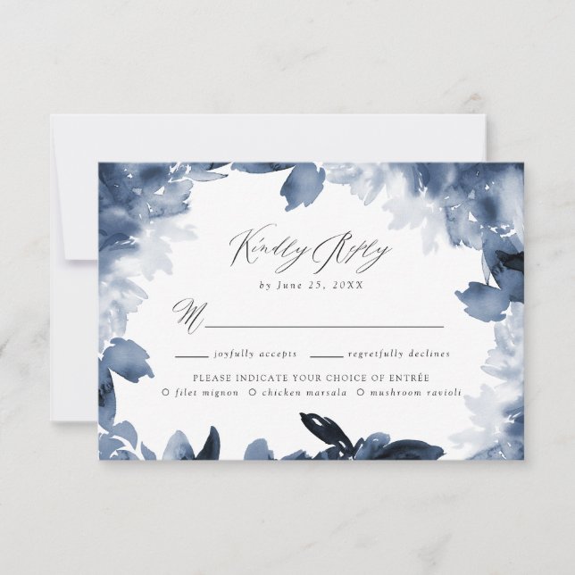 Carte de réponse RSVP florale indigo abstraite ave (Devant)