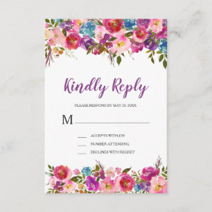 Carte de réponse RSVP florale pourpre