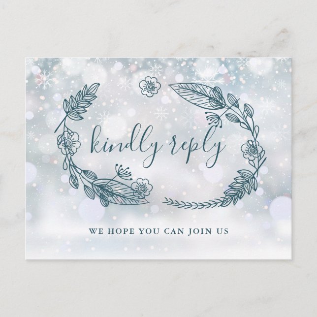 Carte de réponse RSVP Florale Rustique d'Hiver (Devant)