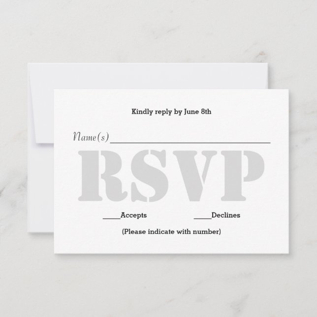 Carte de réponse RSVP - Fond gris pochoir (Devant)