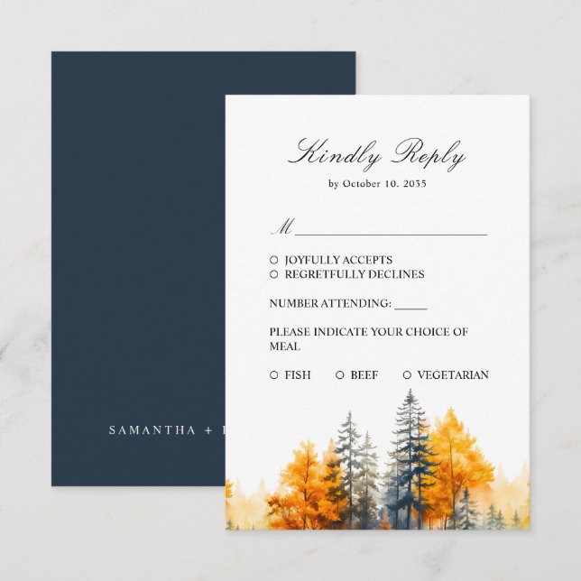 Carte de réponse RSVP Forêt Automnale, Bois de Chê (Devant / Derrière)