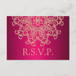 CARTE DE RÉPONSE RSVP FUCHSIA ET GOLD INDIAN