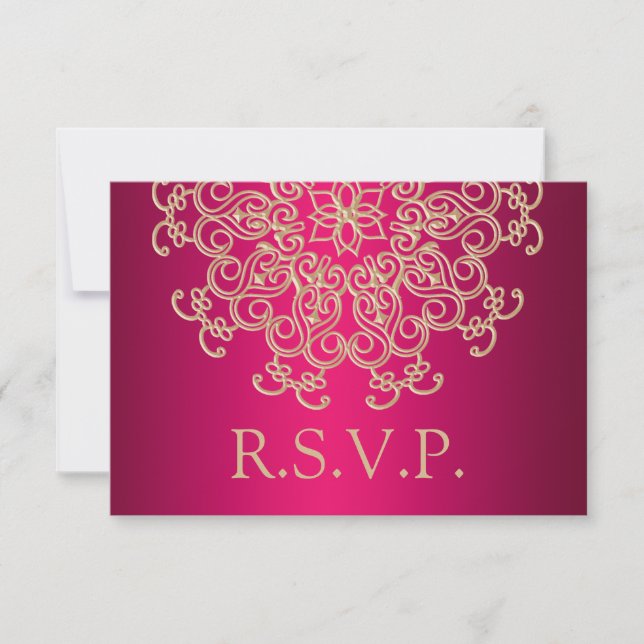CARTE DE RÉPONSE RSVP FUCHSIA ET GOLD INDIAN (Devant)