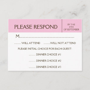 Carte de réponse RSVP générique rose pâle