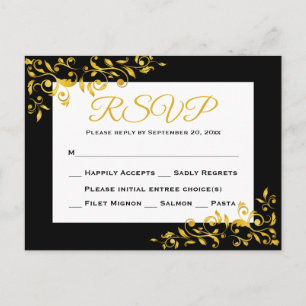Carte de réponse RSVP Gold et Black Floral