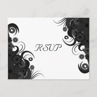 Carte de réponse RSVP gothique noir et blanc flora