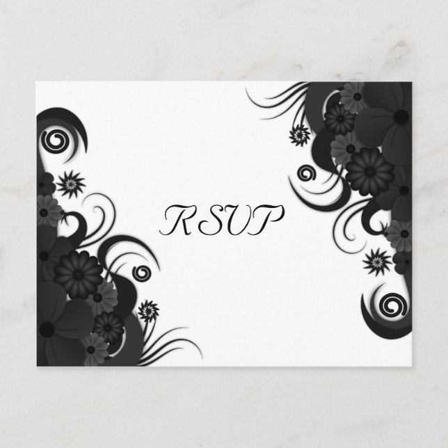 Carte de réponse RSVP gothique noir et blanc flora (Devant)