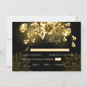 Carte de réponse RSVP gothique noire et or avec ch