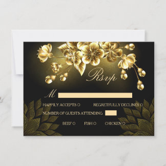Carte de réponse RSVP gothique noire et or avec ch