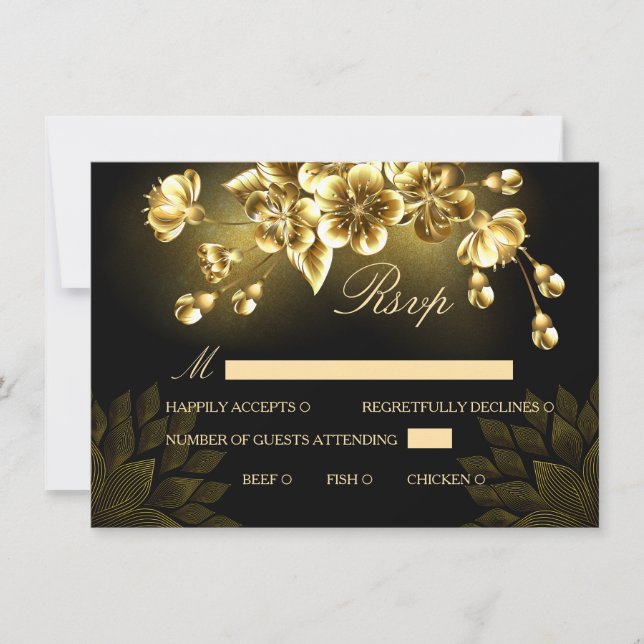 Carte de réponse RSVP gothique noire et or avec ch (Devant)