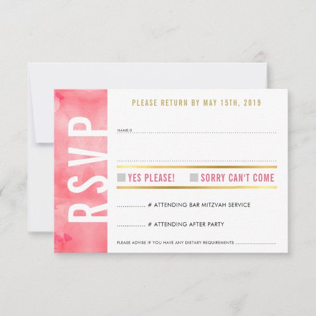 CARTE DE RÉPONSE RSVP gras bloc moderne corail ros (Devant)