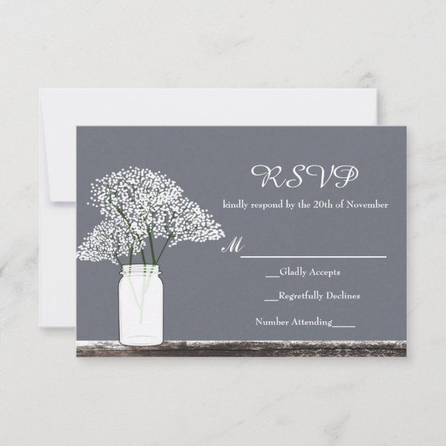 Carte de réponse RSVP Grise Rustique avec Baby's B (Devant)