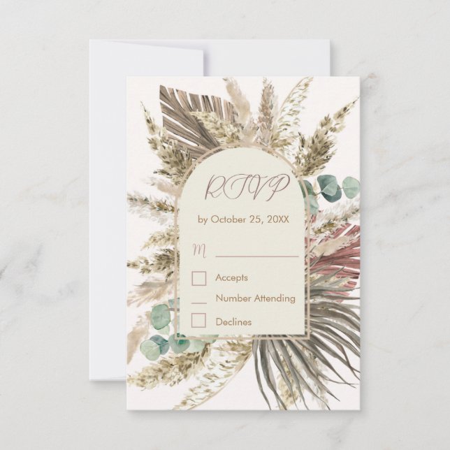 Carte de réponse RSVP Herbe de Pampas Sage | Maria (Devant)