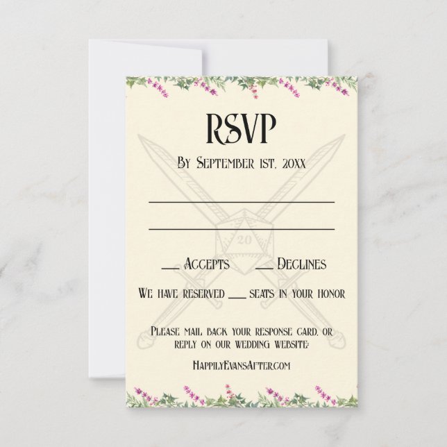 Carte de réponse RSVP inspirée de l'épée florale r (Devant)
