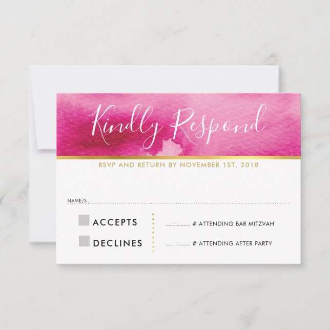 CARTE DE RÉPONSE RSVP jolie aquarelle rose (Devant)