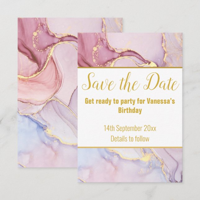 CARTE DE RÉPONSE RSVP LUXE MARBRE PASTEL POUR ANNO (Devant / Derrière)