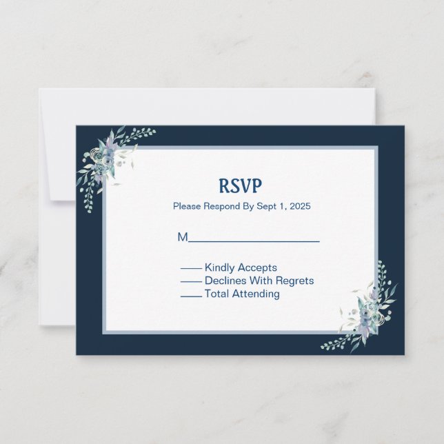 Carte de réponse RSVP mariage Blue Watercolor Flow (Devant)