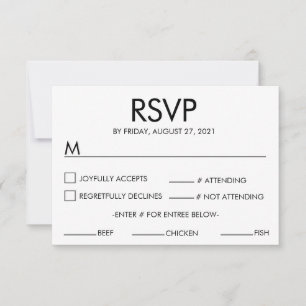 Carte de réponse RSVP mariage nom moderne blanche