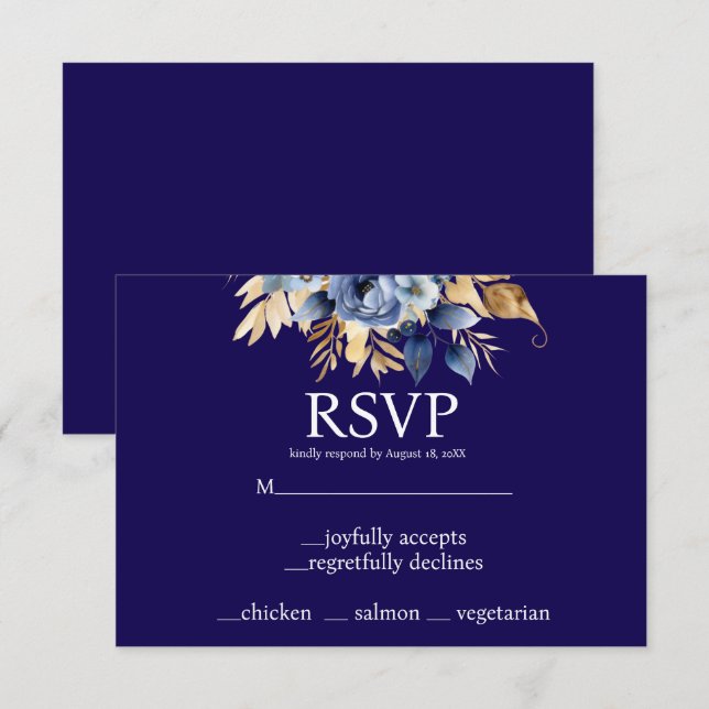 Carte de réponse RSVP Marine Blue and Gold (Devant / Derrière)