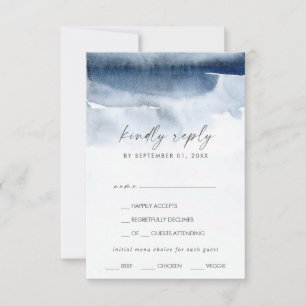 Carte de réponse RSVP   Menu bleu à l'aquarelle mo