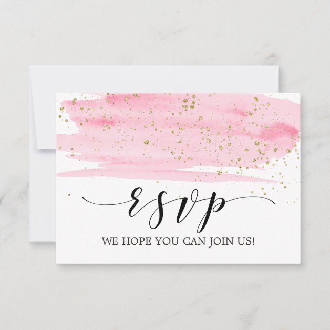 Carte de réponse RSVP Menu Rose Poudré & Aquarelle (Devant)