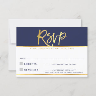 CARTE DE RÉPONSE RSVP moderne bleu marine écriture