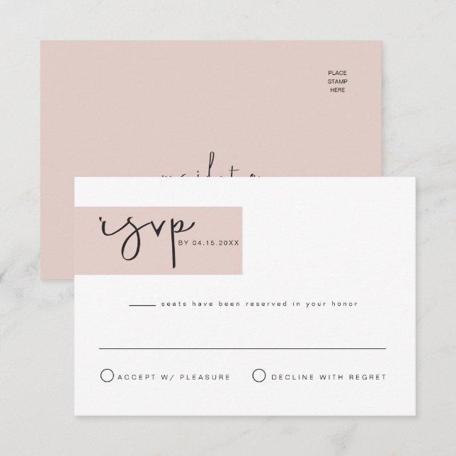 Carte de réponse RSVP moderne couleur rose JALAINE (Devant / Derrière)