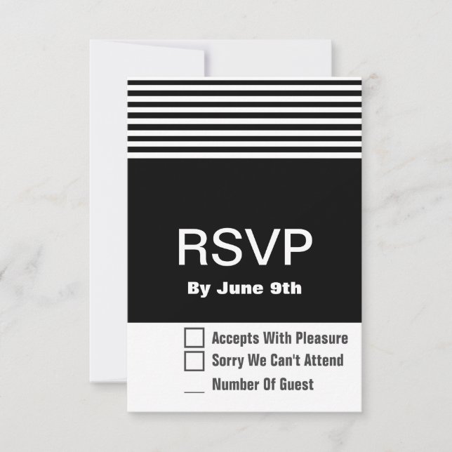 Carte de réponse RSVP moderne en noir et blanc 3,5 (Devant)