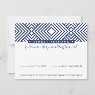 CARTE DE RÉPONSE RSVP moderne géo simple bleu mari