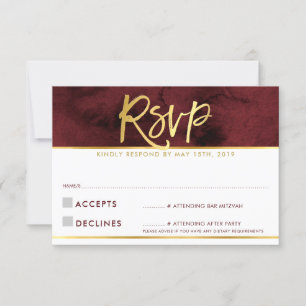 CARTE DE RÉPONSE RSVP moderne rouge bordeaux or sc