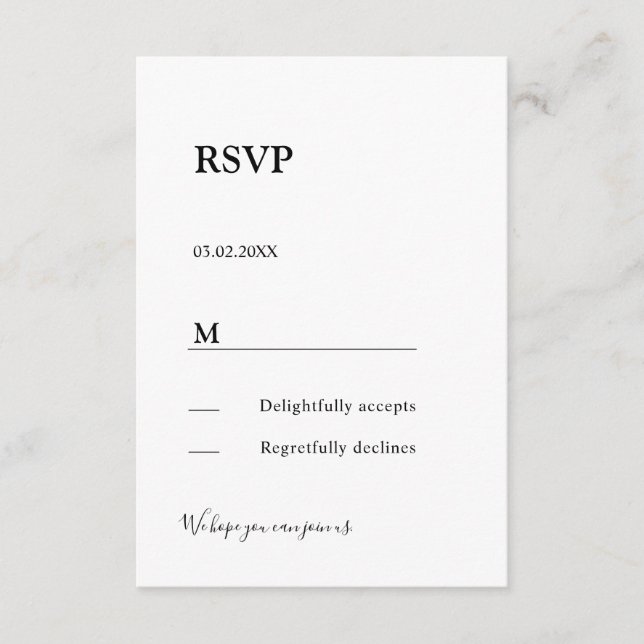 Carte de réponse RSVP moderne simple élégante avec (Devant)