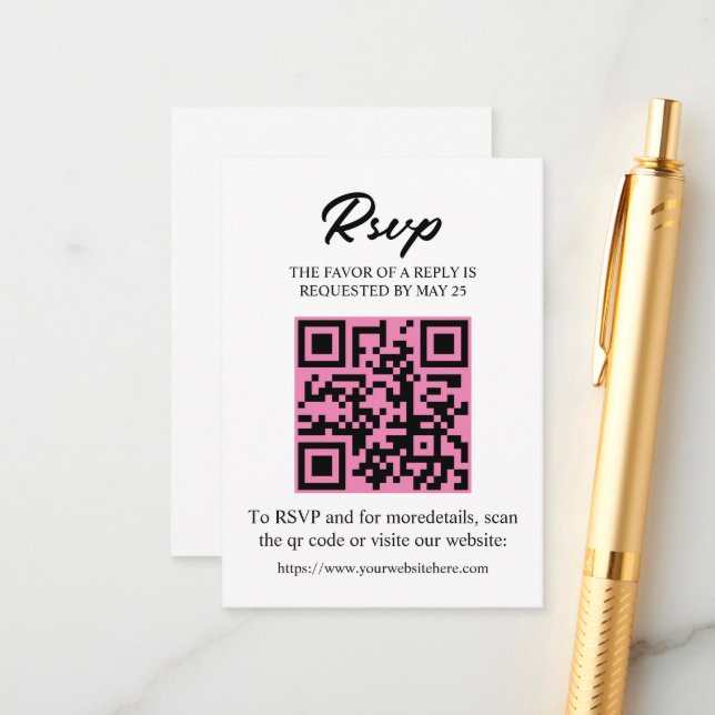 Carte de réponse RSVP modifiable avec code QR, enc (Devant/Arrière en situation)