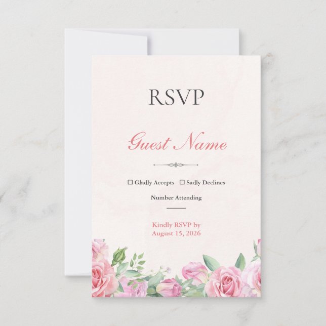 Carte de réponse RSVP modifiable avec roses saumon (Devant)
