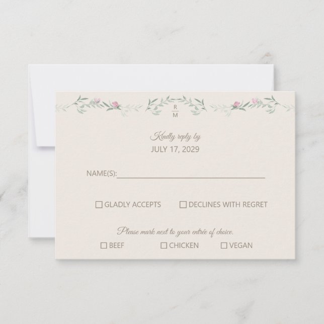Carte de réponse RSVP Monogramme avec feuillage ro (Devant)