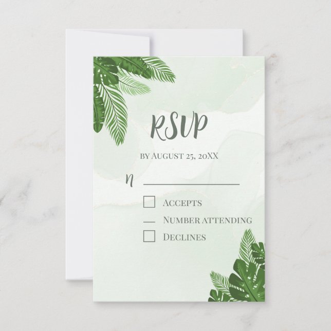 Carte de réponse RSVP Monstera Feuillage Tropical  (Devant)