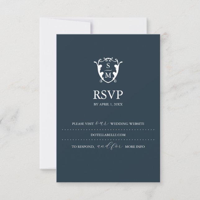 Carte de réponse RSVP Navy Blue Monogramme Site We (Devant)