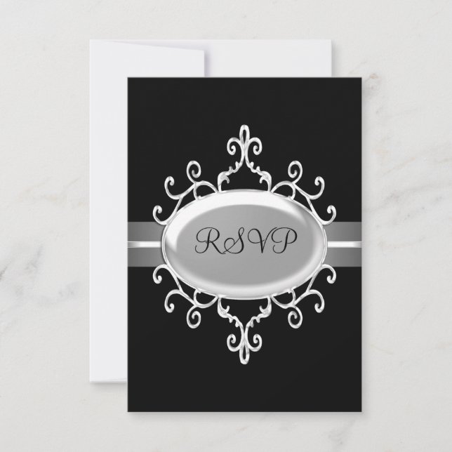 Carte de réponse RSVP Noir Bijou Argent (Devant)