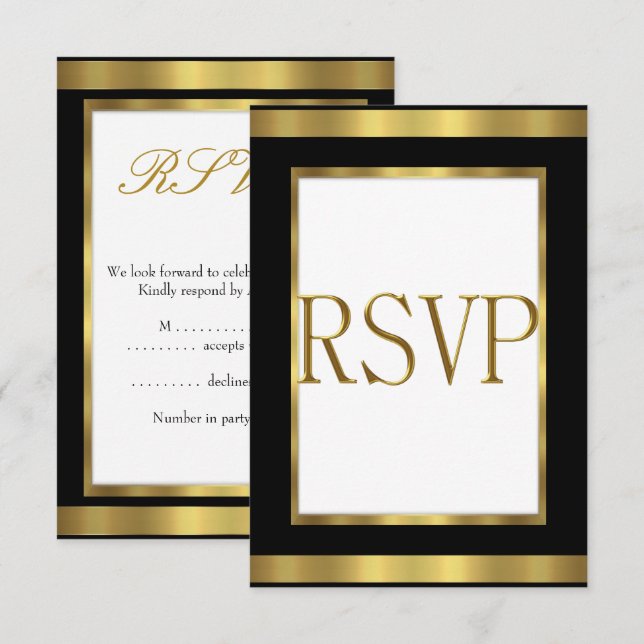 Carte de réponse RSVP Noir Or Blanc Tous les événe (Devant / Derrière)