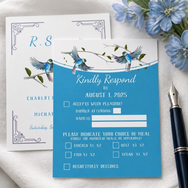 Carte de réponse RSVP / Oiseau bleu de bonheur (Créateur téléchargé)