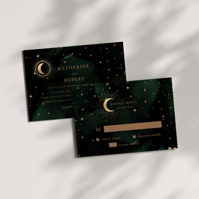 Carte de réponse RSVP or Crescent Céleste Lune (Créateur téléchargé)