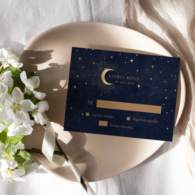 Carte de réponse RSVP or Crescent Céleste Lune (Créateur téléchargé)