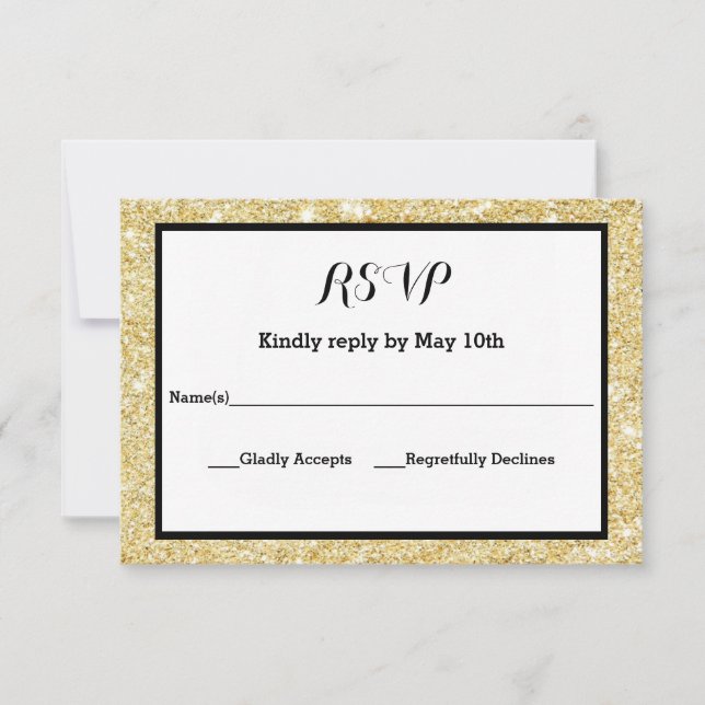 Carte de réponse RSVP - Paillettes dorées et cadre (Devant)