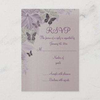 Carte de réponse RSVP Papillon Rose & Violet pour